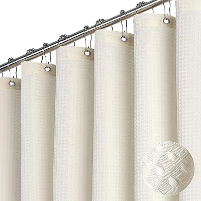 DORGKIRA Cortina de Baño para Ducha 180 x 180 cm Tipo Gofre, Resistente al Agua con 12 Ganchos y Ojales Reforzados