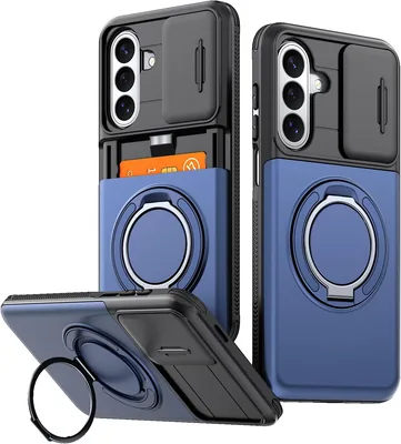 YANJIEER Fall för Samsung Galaxy S24/S25, Shockproof Militäristil Fall med Kartplats, 360° Ringhållare Ständ, Slidande Kamera