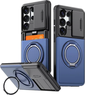 YANJIEER Fall för Samsung Galaxy S25 Ultra, Shockproof Militärystil Fall med Kartplats, 360° Ringhållare Ständ