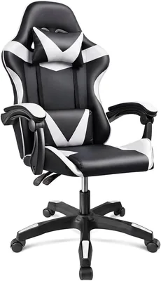 DueHome | Silla de Juego Ergonómica con Reclinación, Cojín Lumbar y Cervical, Ruedas 360°, Modelo Viper, Black/White
