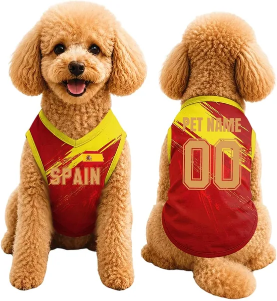Camiseta Personalizada para Perros, Fútbol Mundial 2026 España, Talla XS-5X con Nombre y Número