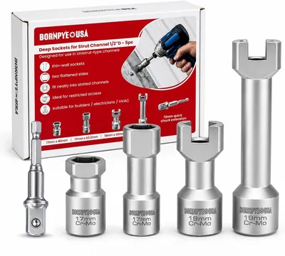 5-Piece Strut Channel Socket Set, 1/2" Drive