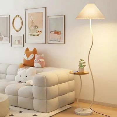 Modern Pleated Floor Lamp with Storage Shelf