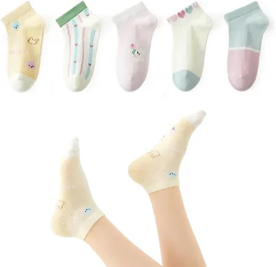 FAMOO Kids メッシュソックス 5足セット 夏用 薄手 かわいいウサギ・花柄 子ども