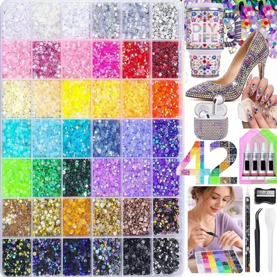 Glitterkit med 33600 stäppa och rhinestöner för naglar, 42 färger, 3mm glitterstönor, kit med klemma och vaxpen