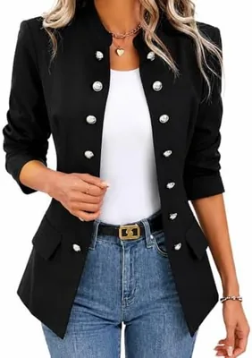 Women's Button Blazer Jacket - Elegant Open Front Design, Fitted Casual Coat