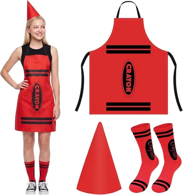 AOOWU Colorful Pencil Costume - Hat, Apron & Socks