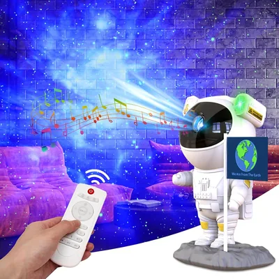 Proyector de Estrellas Astronauta con Control Remoto y Temporizador - Altavoz Bluetooth para Niños - Luz Nocturna