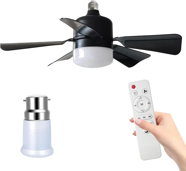 Ventilateur de plafond avec lumière, télécommande, LED réglable, ampoule E27 30W, 5 pales, 3 vitesses - Meilleur Prix