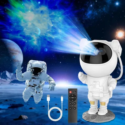 Proyector de estrellas Qxmcov Astronauta, Control Remoto y Temporizador, Altavoz, Luz de Noche para Niños y Adultos