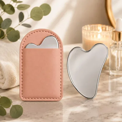 Pedra Gua Sha Inox Facial Profissional Drenagem Linfática Massageador Anti Rugas Skincare Com Bolsa - Best Deal