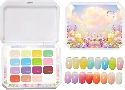 Pat Gel Palette 16-färgig Gradient Manikyr Acceslorer | Gradient Malning Gel Nagel Palett för Braut och Fest