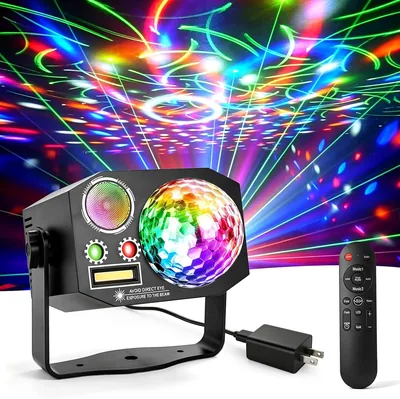 JZZB Luz de Fiesta DJ Bola Disco con Láser, Proyector LED 4 en 1 Giratorio | Luz de Cabeza Escenario RGB Audio Ritmico con Pa