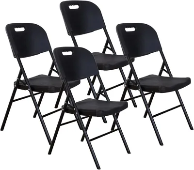 LOOMBER - Pack de 4 Sillas Plegables Negras para Interior y Exterior, Estructura Metálica Reforzada