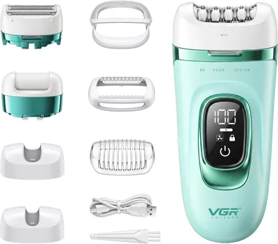 VGR 762 Epiladora Eléctrica para Mujeres 3 en 1, Afeitador Intimo, Verde | Eliminación de Vello Facial y Corporal, Diseño Inalámbrico