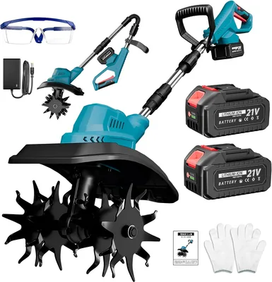 電気耕うん機 家庭用、再充電式950W + 360RPM 高性能モーター、3面冷却 [幅10.0インチ (25cm) ]