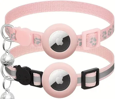 AirTag Cat Collar Breakaway with Bell, 2 Pack Reflective Nylon Kitten Collar for Apple AirTag, Pink, Adjustable - Best Deal