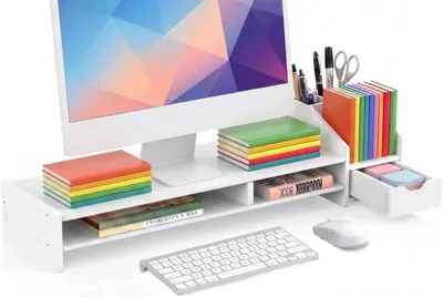 Soporte para Monitor, Base de Computadora de 2 Niveles con Organizadores de Almacenamiento