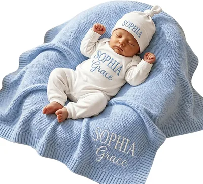Embroidered Baby Blanket Romper & Hat Set - Best Deal