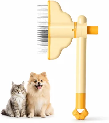 Flea Comb for Cats Dogs, Stainless Steel Rotate Brush Head Freely | Long Short Teeth for Massage and Shedding, Self Cleaning Best Deal