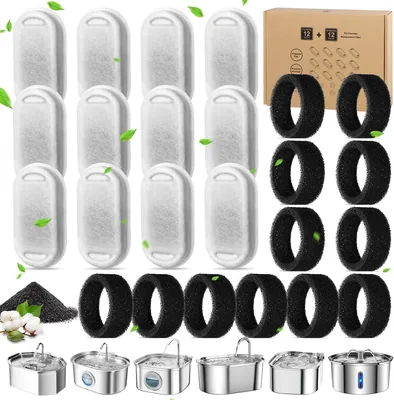 MAILLARD 12 + 12 Filtros Premium para Fuente de Gatos, Filtro de Repuesto con Carbón Activo y Espuma para Dispensador de Agua - Mejor Oferta