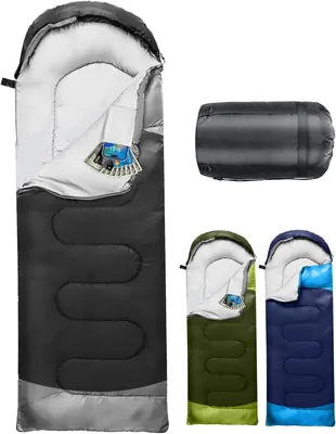 Schlafbeutel für Camping 3-4 Jahreszeiten, Outdoor Schlafbeutel für Erwachsene und Kinder, Kompakter Schlafbeutel mit Kapuze & Innenfutter