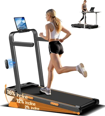 Treadmill LONTEK 3.0HP plegable, 16% de inclinación, 10KM/H, 159kg | Escalera para casa con LED y control remoto