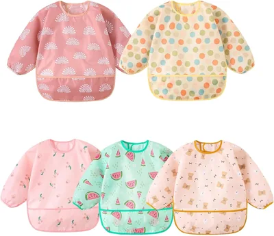 SYOSI 5 PCS Waterproof Bibs with Sleeves for Babies