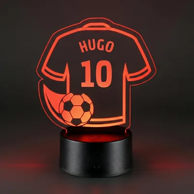 Lámpara LED de Fútbol Personalizada Deregaloos con Nombre y Número | Luz Nocturna RGB, Base Táctil, Camiseta Personalizada