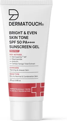 डरमच स्किन टोन ब्राइट एंड ईवन SPF 50 PA++++ सनस्क्रीन जेल डरमव्हाइट™ WF, नियासिनामाइड, अरबटिन | तान को कम करें