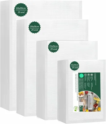 Bolsas de Vacío Embossadas Homar Combo - Pack de 100 (4 Tamaños: 15 x 20, 17 x 25, 20 x 25 y 20 x 30 cm) - Adecuado para Todo Empaque