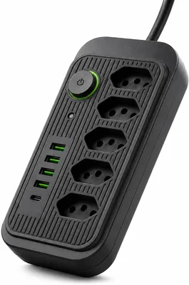 Régua de Energia 5 Tomadas + 4 USB + USB-C | Extensão Elétrica 2500W Bivolt 110-220V | Cabo 1,9m com Interruptor Inteligente Best Deal