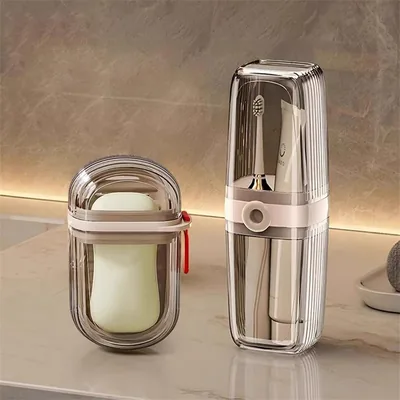 2-in-1 Travel Toothbrush Case & Soap Holder Set - Portable Bathroom Organizer with Drainage Tray, Leakproof & Dustproof Storage