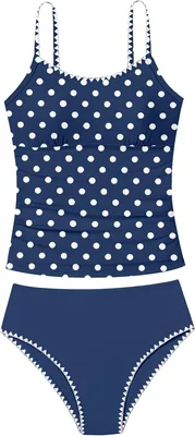 TyeSmo Girls Tankini Swimsuit - Solid Color with Contrast Trim, Padded 2-Piece Bathing Suit for Teens (9-16Y)