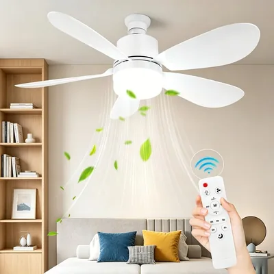 Ventilateur de plafond rngcpto avec lumière et télécommande, E27/E26 LED - 5 pales - Dimmable, Silencieux, 3 vitesses