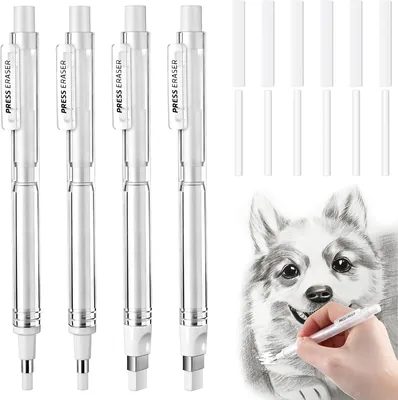 4 Pack Retractable Eraser Pen with Refills