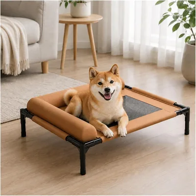 ザングヤウ 高床型 ペットコット、ドッグベッド、夏用、メッシュドッグベッド、犬用ベッド、L字クッション、脚付、通気性良好、屋内・屋外対応 Best Deal