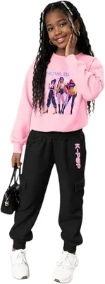 Kids K-Pop Fashion Sweatshirt & Jogger Set - Trendy Pop Culture Outfit