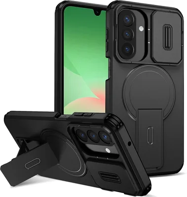 शील्डटेक मैगस्टैंड सीरीज केस Samsung Galaxy A27 5G के लिए, स्मार्टफोन कवर के साथ स्लाइडिंग कैमरा शील्ड, मैगसेफ्ट, किकस्टैंड