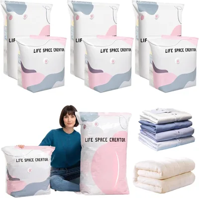 6 paket komprimeringsfackor utan pumpa, 3x 50x70x30cm + 3x 80x100x15cm | Vakutredningsklocka