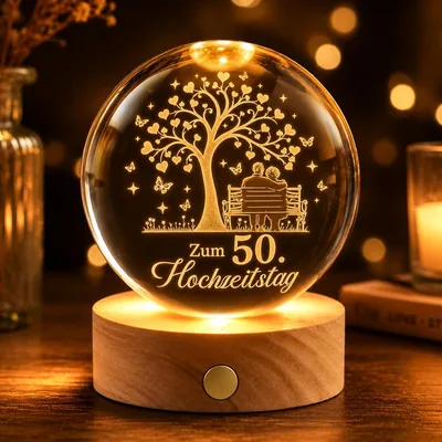 TUZELIYA Goldene Hochzeit Geschenke, 70mm Aufladbar LED Glaskugel | Kristallkugel Stimmungslicht Deko Wohnzimmer (15% Off)