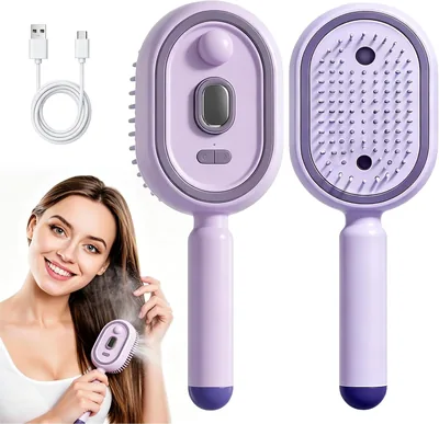 Electric Spray Air Cushion Massage Comb, 3-in-1 Steam Brush for Hair Detangling & Anti-Frizz