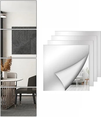 SKY-TOUCH 4PCS 30x30cm Glass Mirror Tiles - Wall Mounted