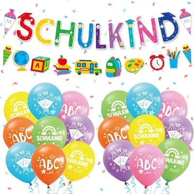 Schulkdekoration für Kinder 2026, 18 Latexballons & 2 Girlanden, Partydekoration für Schule, Geeignet für Jungen und Mädchen