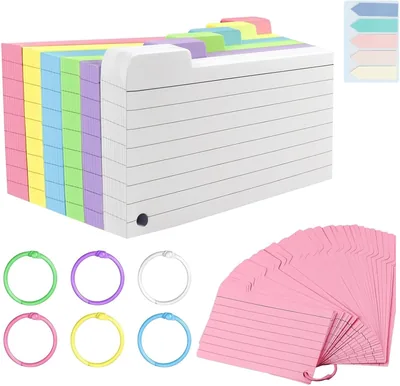 Tabbed Index Cards 300PCS Coloured Flash Cards with 6 Rings & Index Tabs - Best Deal
