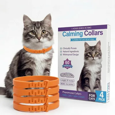 Collares Calmantes para Gatos AHAOQI 4 Pzs, Ajustables y Seguros (Naranja)