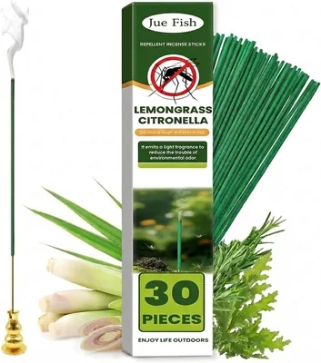30 Pack Citronella Incense Sticks - Natural Mosquito Repellent Outdoor Patio - DEET Free Lemongrass Oil Bug & Gnat Control