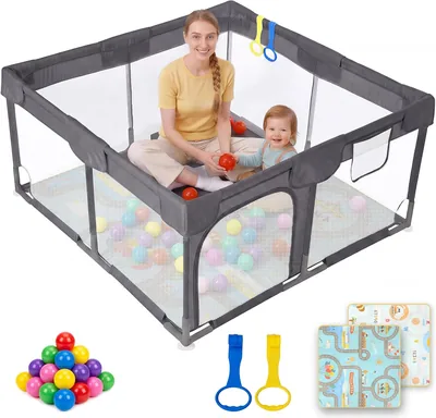 Dripex Baby Playpen con Mat, Recinto per Bambini, Tappetino per Bambini - Grigio | Con superficie inferiore integrata