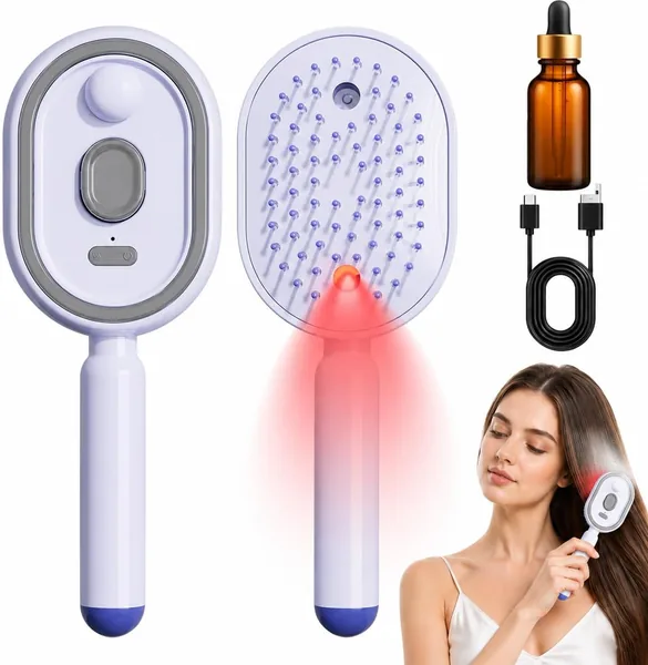 Peigne à massage électrique avec spray et lumière rouge, brosse lisse-cheveux à vapeur USB rechargeable