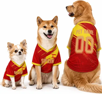 Camiseta de Fútbol Personalizada para Perros España 2026 con Nombre y Número, Ropa Deportiva para Mascotas